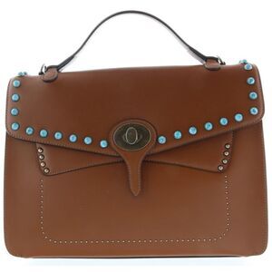 Tosca Blu Tan Small Western Inspired Beaded  Flap Top Handle Bag